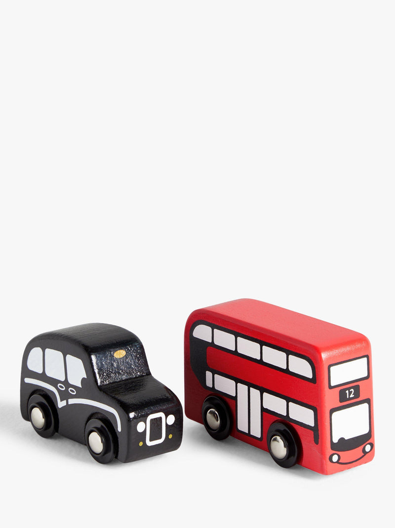 John Lewis wooden London bus and taxi toy set, UK version