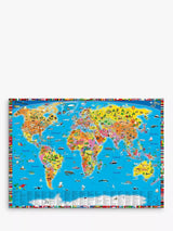 Laminated Educational World Map with Facts, Flags, and Animal Illustrations