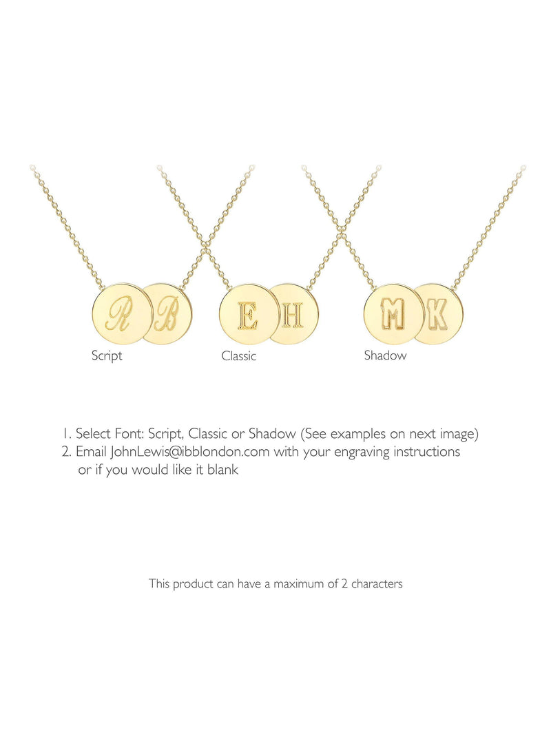 IBB personalised 9ct gold double disc initial pendant necklace, UK version