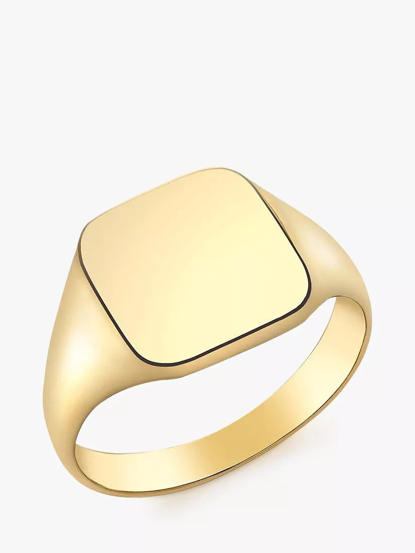 IBB Personalised 9ct Gold Unisex Square Signet Ring, Gold - McGrocer