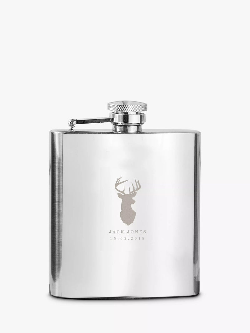 Treat Republic personalised stag stainless steel hip flask 170ml (British brand)