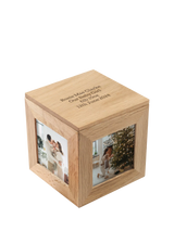 Personalised Photo Cube Keepsake Box for Photos, Sandy Oak Wood