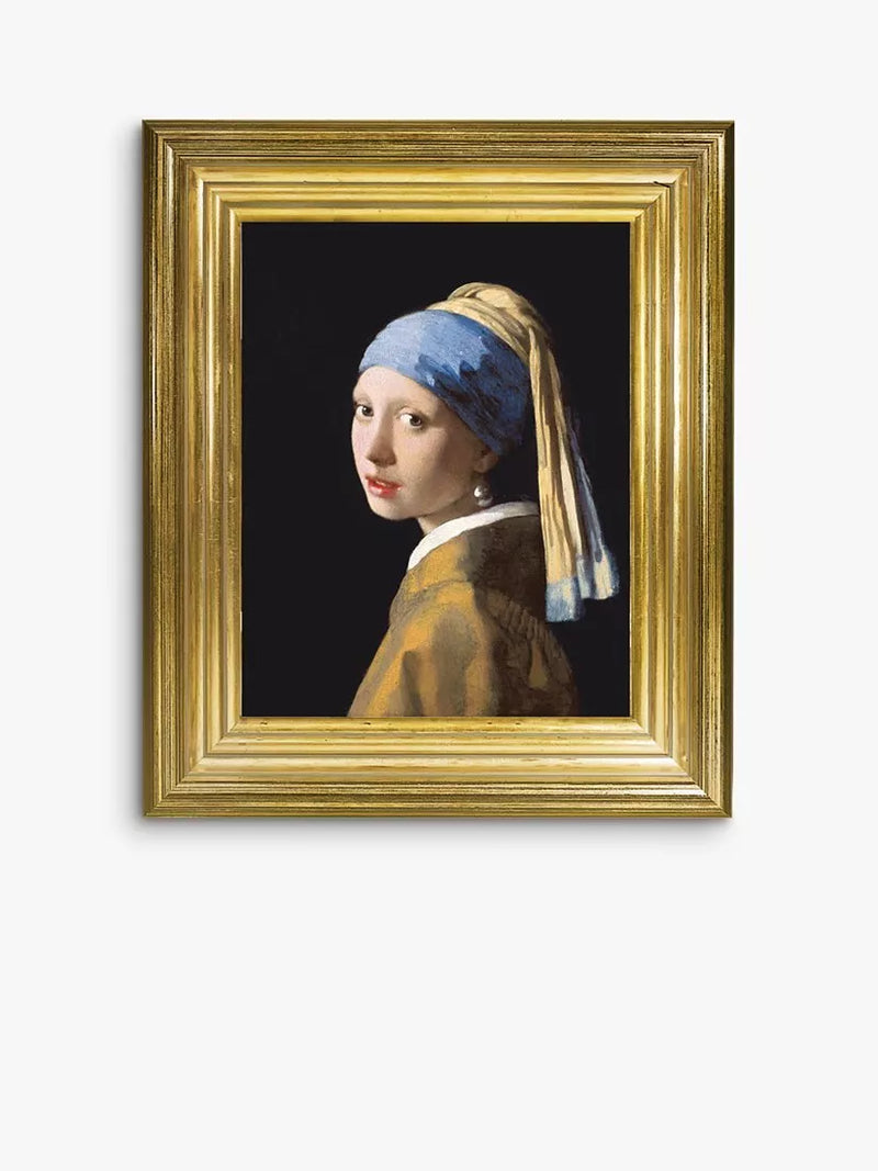 Brookpace Lascelles framed canvas of Vermeer's Girl with a Pearl Earring, 35 x 30cm, blue and multi-color - British product