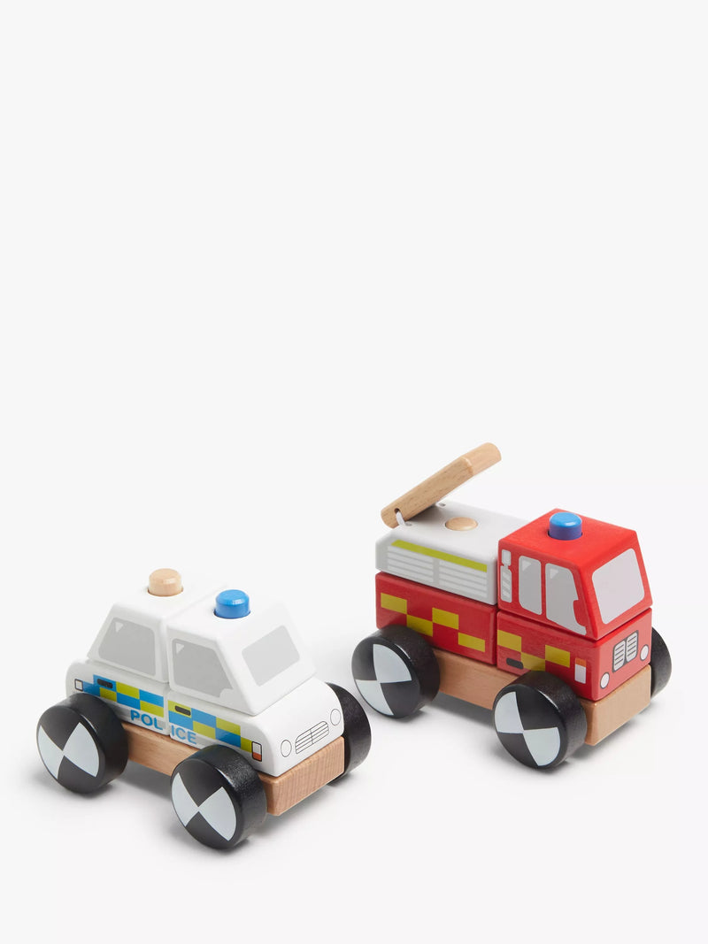 John Lewis wooden police and fire truck toy set, UK version