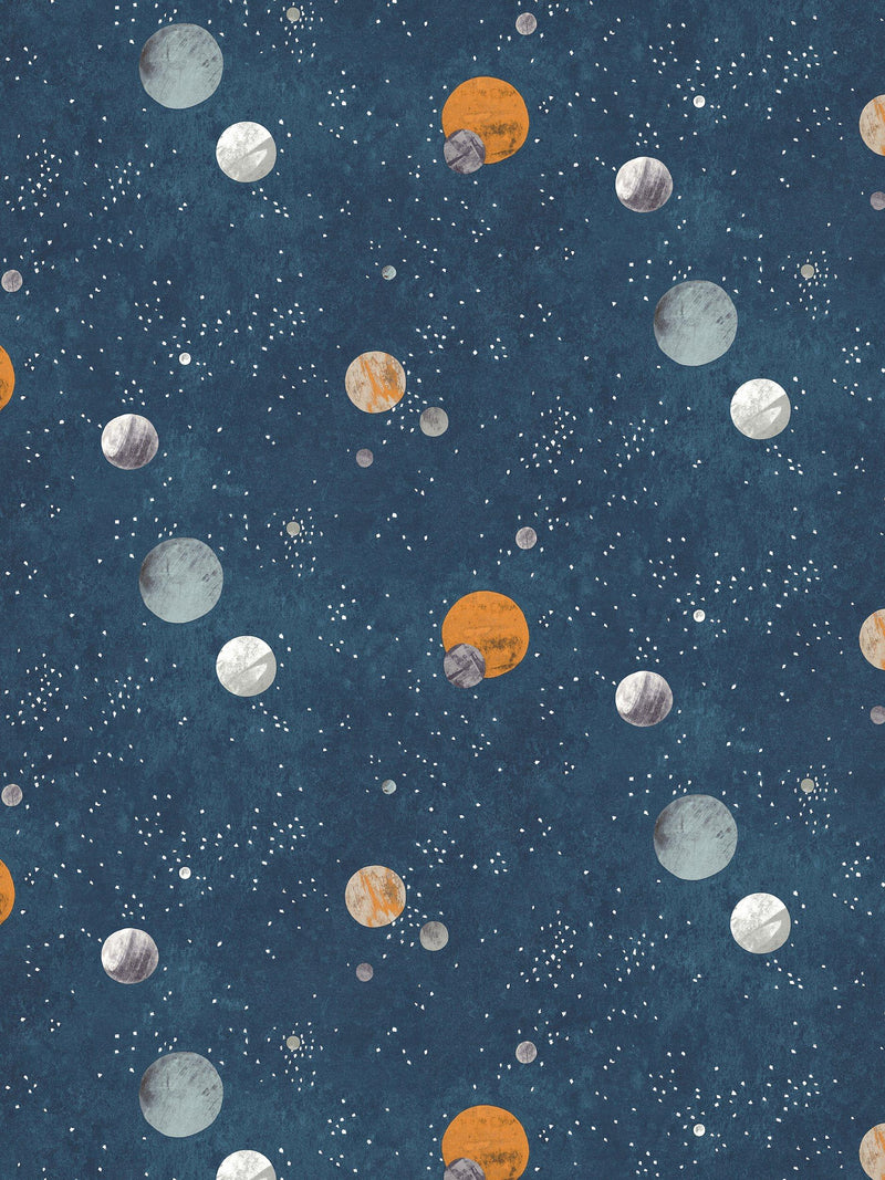 Harlequin space-themed wallpaper with planets and stars, UK version