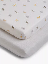Fitted Cotbed Sheet Set with Animal Print, Cotton, 70 x 140cm, Pack of 2