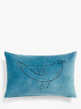 Bird Embroidered Cotton Velvet Decorative Cushion, Fjord