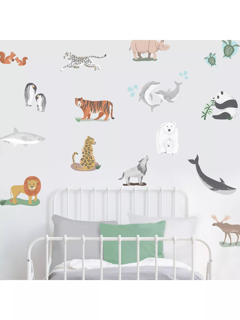 World Map Animal Removable Wall Sticker Set, Multi-Colour