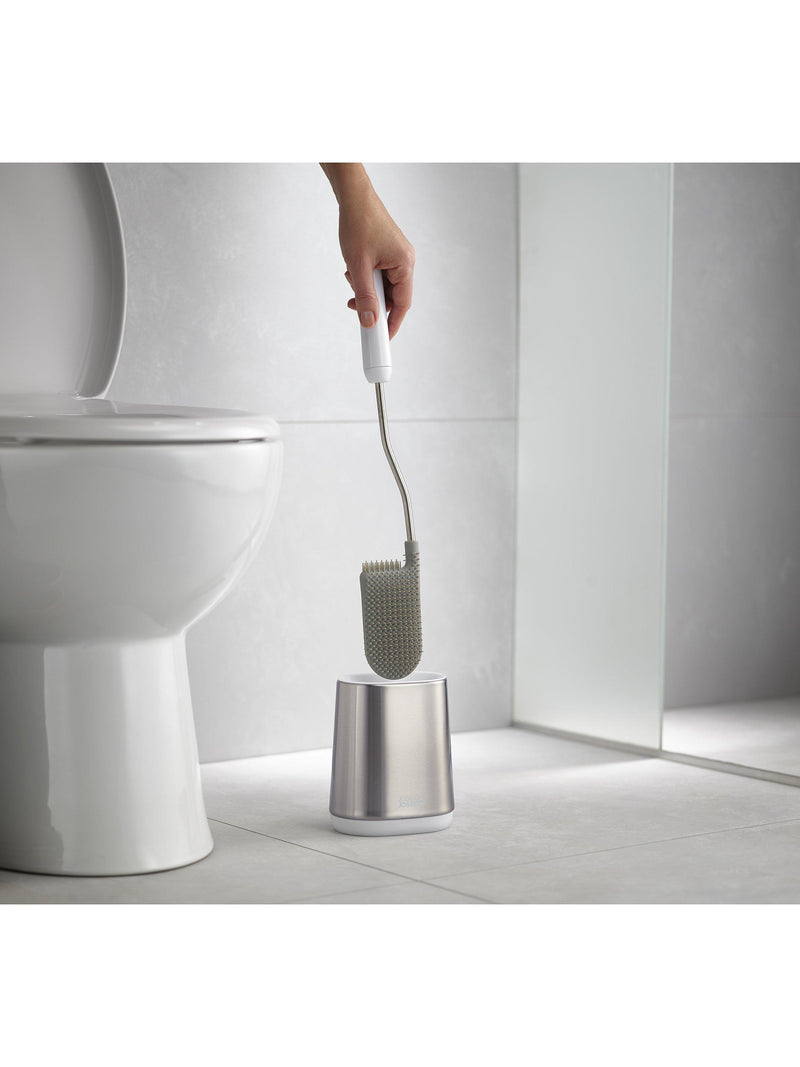 Joseph Joseph Flex Lite stainless steel toilet brush with flexible D-shaped head, UK version