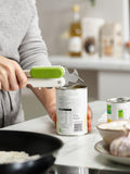 Joseph Joseph multi-function can opener with bottle opener and ring-pull lifter in white and lime green, UK version
