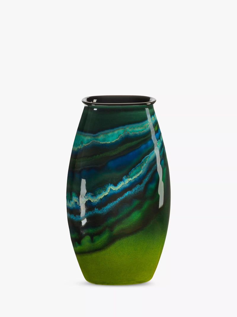 Poole Pottery green vase with reactive glazes, 26cm tall, imported from the UK
