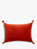 John Lewis Kuva velvet bolster cushion with embroidery and tassels in Red Brick, UK version