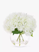 Floralsilk Artificial Hydrangeas in Globe Vase, White Artificial Flower Arrangement