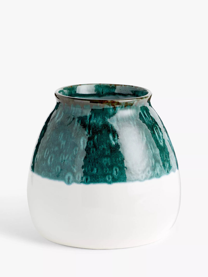 John Lewis half dip earthenware vase 19cm blue and white, UK version
