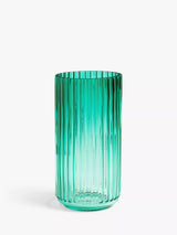 John Lewis Cylinder Ridge Green Glass Vase 31cm