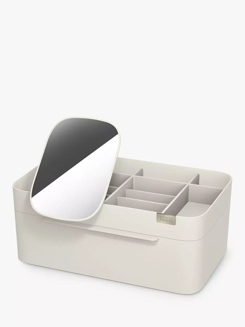 Joseph Joseph large cosmetic organiser with removable mirror in shell finish, UK version
