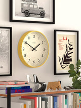 Analogue Wall Clock 30cm with Glass Lens and Fizzy Yellow Design