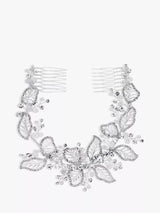 Jon Richard Bridal Olivia Crystal Pave Leaf Double Hair Comb in Silver