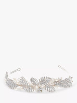 Jon Richard Bridal Crystal and Pearl Pave Leaf Tiara Silver Bridal Hair Accessory