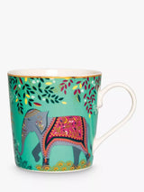 Sara Miller Escape to India Elephants Oasis 22ct Gold Fine China Mug Jade/Multi 340ml