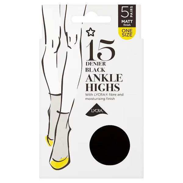 Superdrug black ankle high tights 5 pack (British brand)