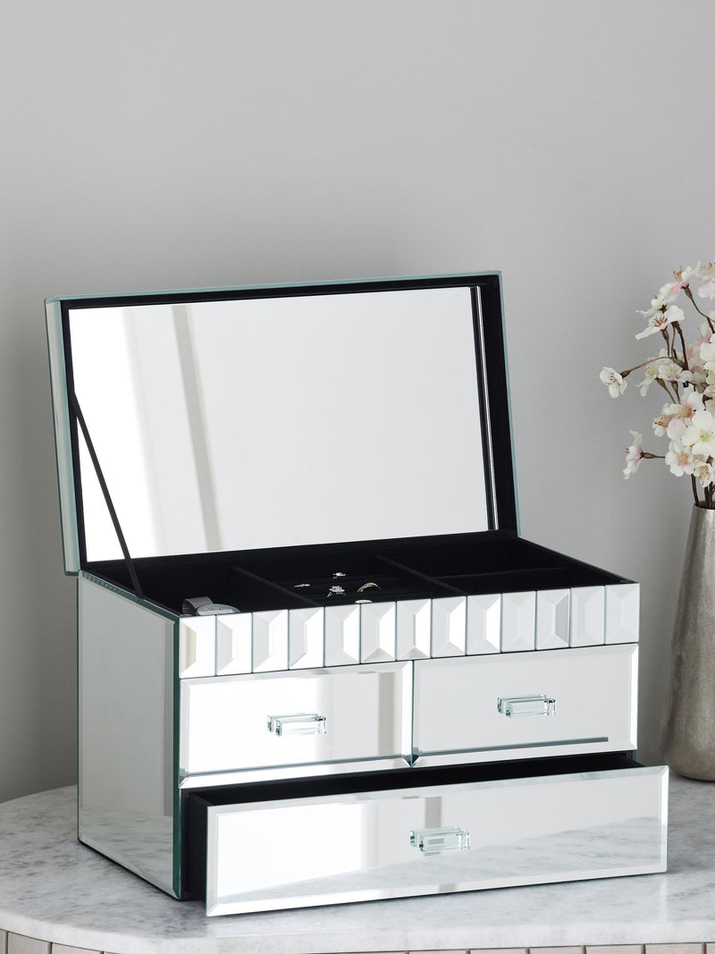 Silver Mirror Glass Large Jewellery Box