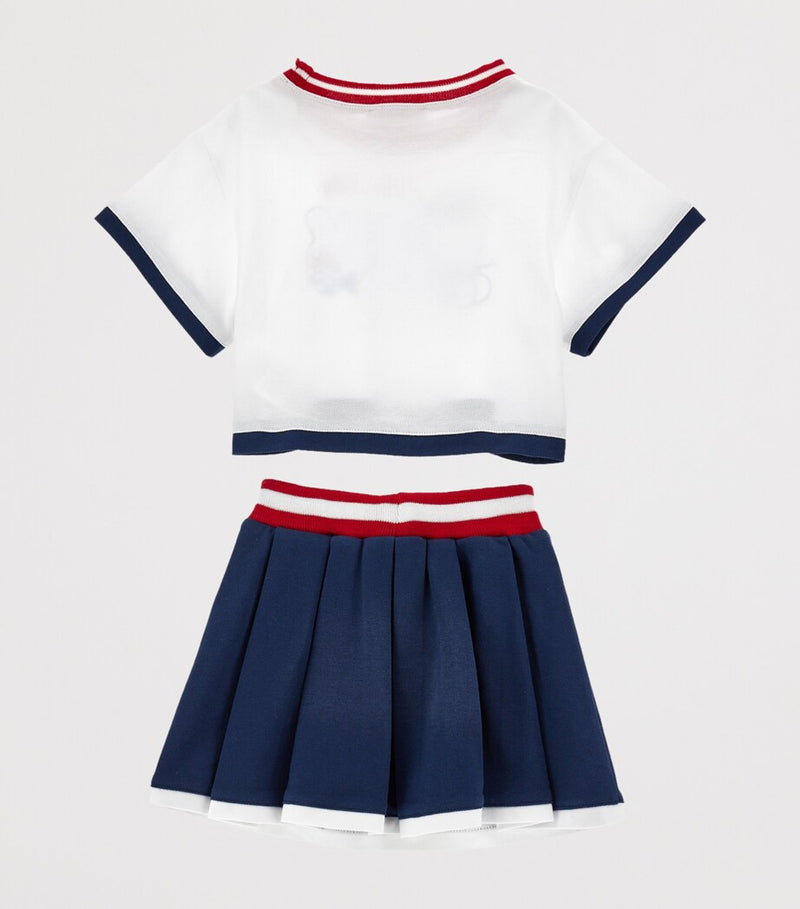 Monnalisa cotton T-shirt and skirt set with rhinestone details for children 2-12 years, imported from the UK