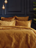 Paoletti gold quilted velvet duvet cover and pillowcase set, imported from the UK