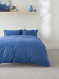 Blue polycotton plain duvet cover and pillowcase set - British product