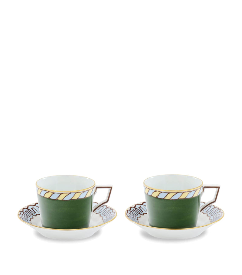 GINORI 1735 Il Viaggio di Nettuno porcelain teacup and saucer set of 2, UK version