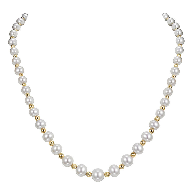 Cultured pearl necklace with gold beads, 5-9mm pearls, 45.7cm - British product