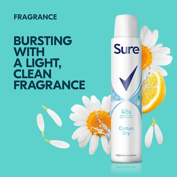 Sure Cotton Dry Anti-Perspirant Deodorant 150 ml (British brand)