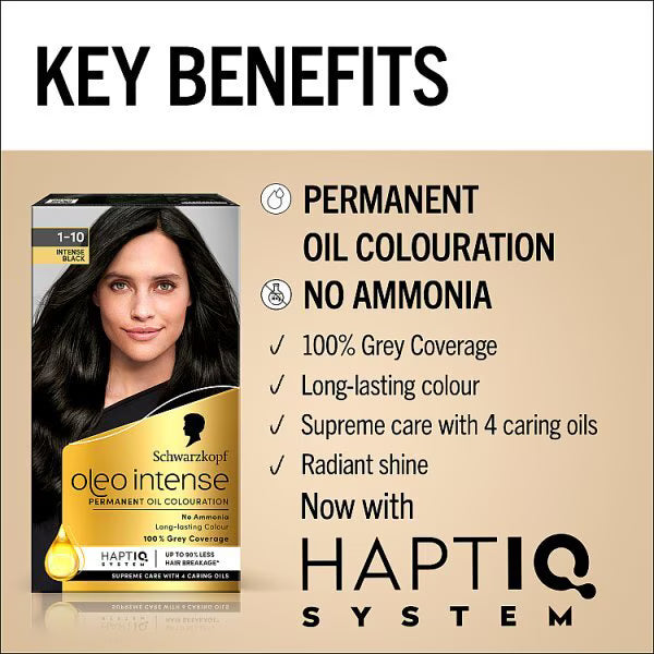 Schwarzkopf Oleo Black permanent hair dye (British brand)