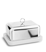 Georg Jensen Stainless Steel-Porcelain Bernadotte Butter Dish