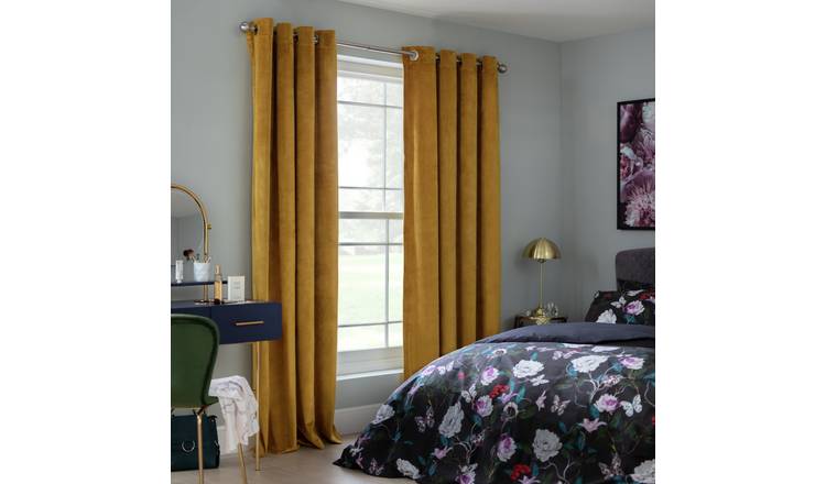 Habitat Mustard Velvet Dimout Curtains 117x183cm, UK version