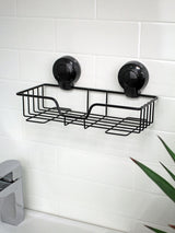 Showerdrape Black Suctionloc Rectangular Wall Mounted Shower Basket 12x27.5x13.5cm