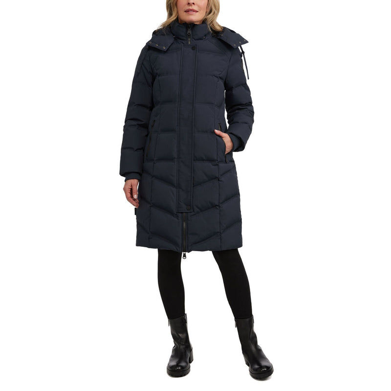 Pajar ladies long down coat in black and navy, imported from the UK