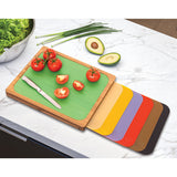 Seville Classics Bamboo Cutting Board with 7 Colour Coded Chopping Mats 42 x 34 cm Kitchen Set