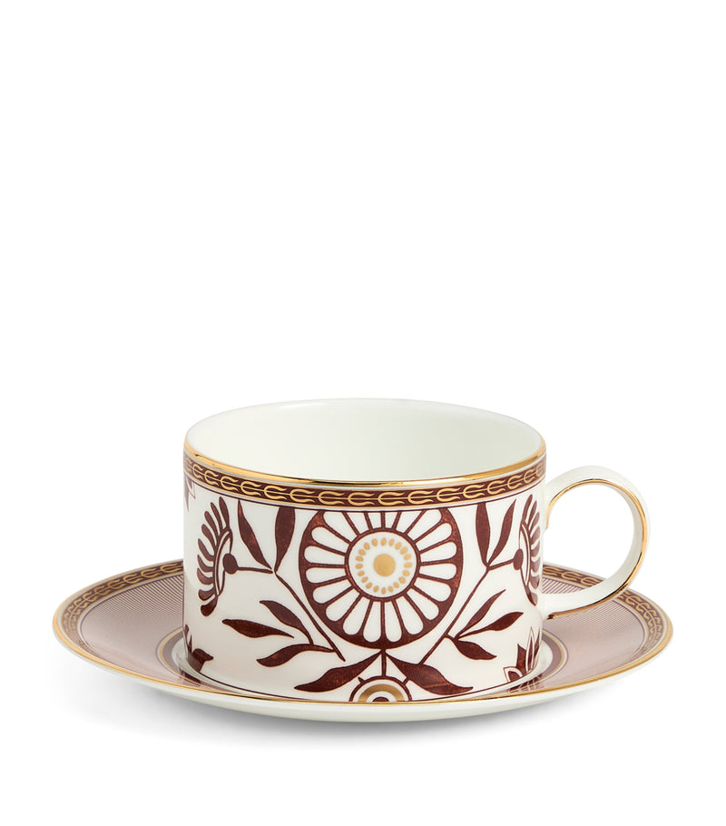 Wedgwood Red Splendour bone china teacup and saucer set (British brand)