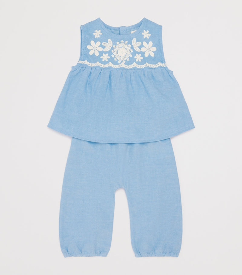 Louise Misha Cotton Lace-Trim Floreli Baby Trousers 3-24 Months, UK version