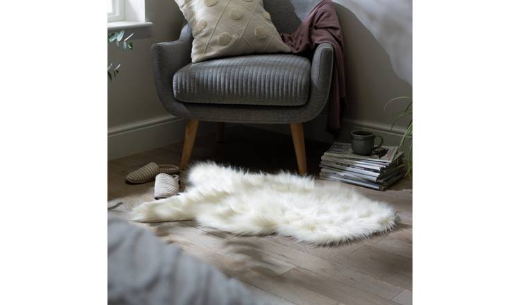 Habitat Sheepskin Faux Fur Cream Shaggy Rug - 60x90cm