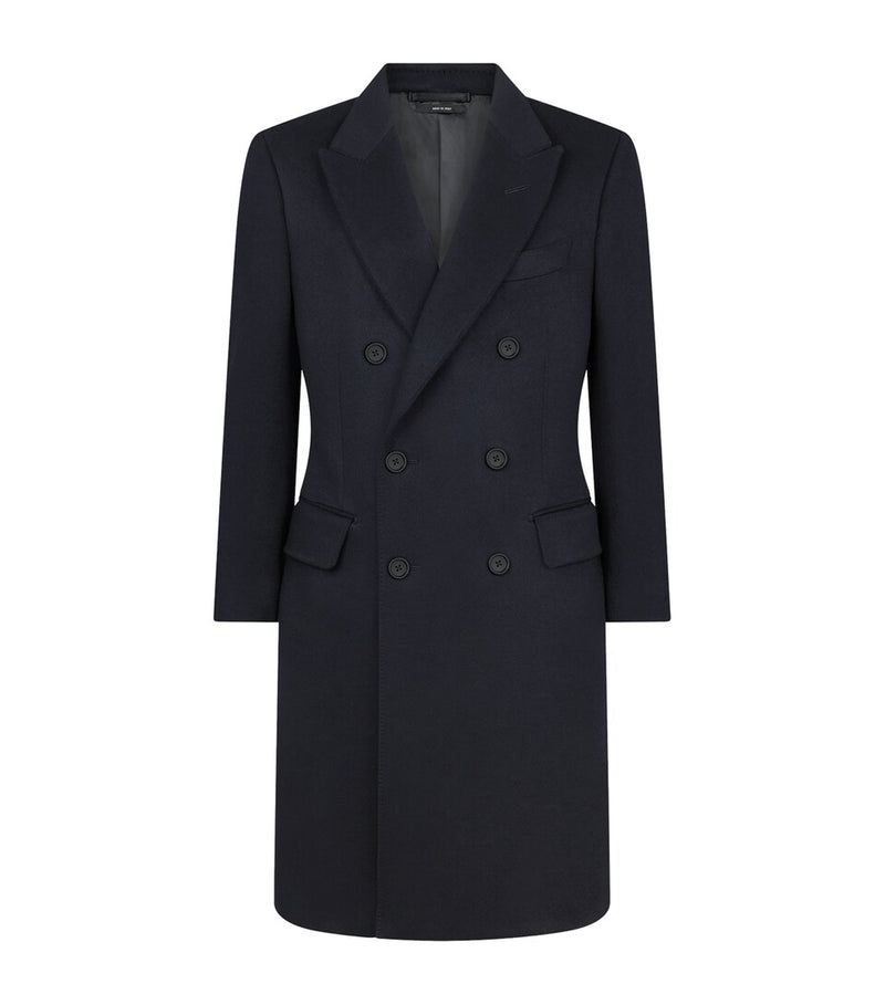 Regular Fit Virgin Wool Overcoat with Notched Lapels