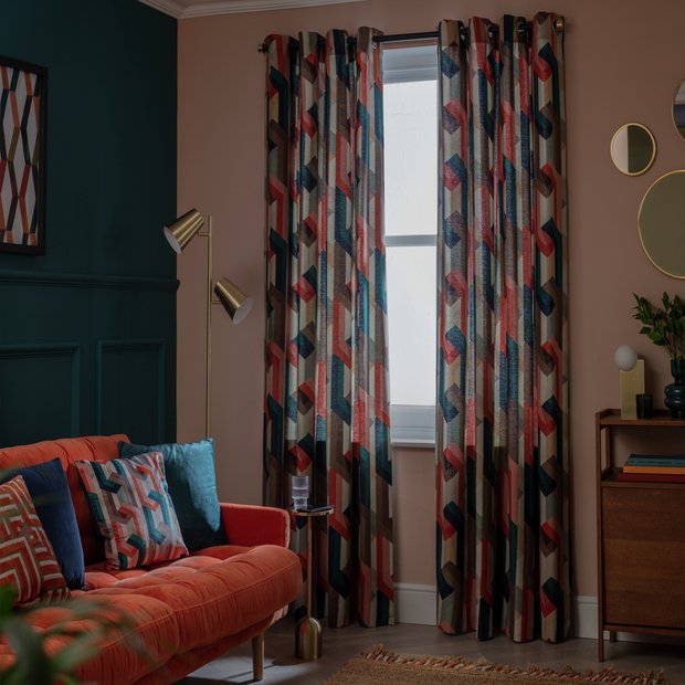Habitat Chain Check Eyelet Curtains - Multi - 168x229cm