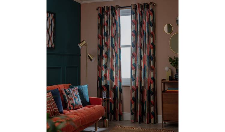 Habitat Chain Check Eyelet Curtains - Multi - 168x229cm