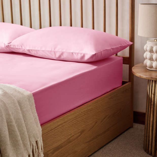 Habitat Polycotton Pink Fitted Sheet - Double