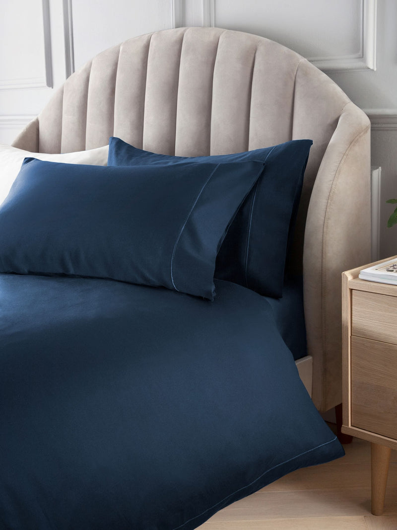 Navy Collection Luxe 300 Thread Count Cotton Sateen Satin Stitch Luxury Duvet Cover And Pillowcase Set