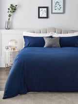 Navy Collection Luxe 300 Thread Count Cotton Sateen Satin Stitch Luxury Duvet Cover And Pillowcase Set