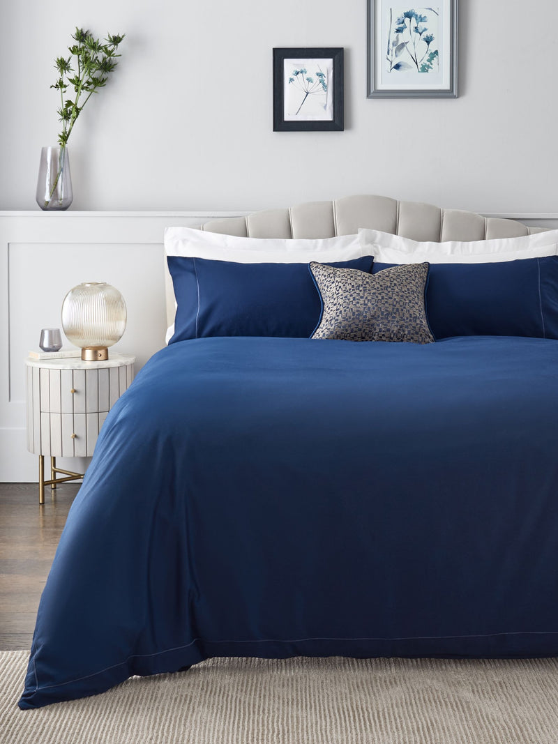 Navy Collection Luxe 300 Thread Count Cotton Sateen Satin Stitch Luxury Duvet Cover And Pillowcase Set