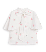 Mama Luma Satin Tie-Neck Blouse Mushroom-Capped Ballet Dancers Print Girls' Blouse 3-12 Years