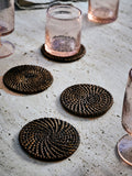 French Connection Black Rattan Hand Woven Set of 4 Coasters